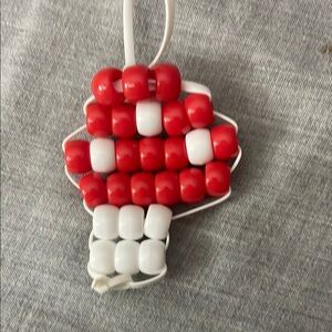 Red and White Beaded Keychain